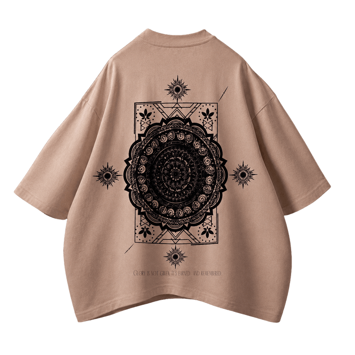 ELYSIUM [01] in Bone Beige — back print, oversized heavy cotton tee · YTHRAL©