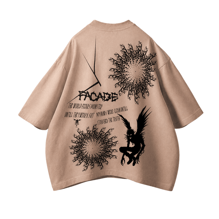 FACADE [03] in Bone Beige — back print, oversized heavy cotton tee · YTHRAL©