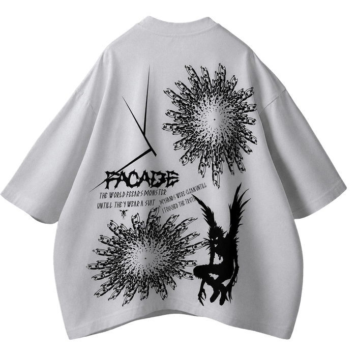 FACADE [01] in Optic White — back print, oversized heavy cotton tee · YTHRAL©